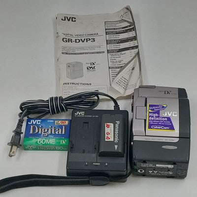 JVC GR-DVM1 MiniDV Digital Video Camera Cassette w Battery Charger Tape & Manual
