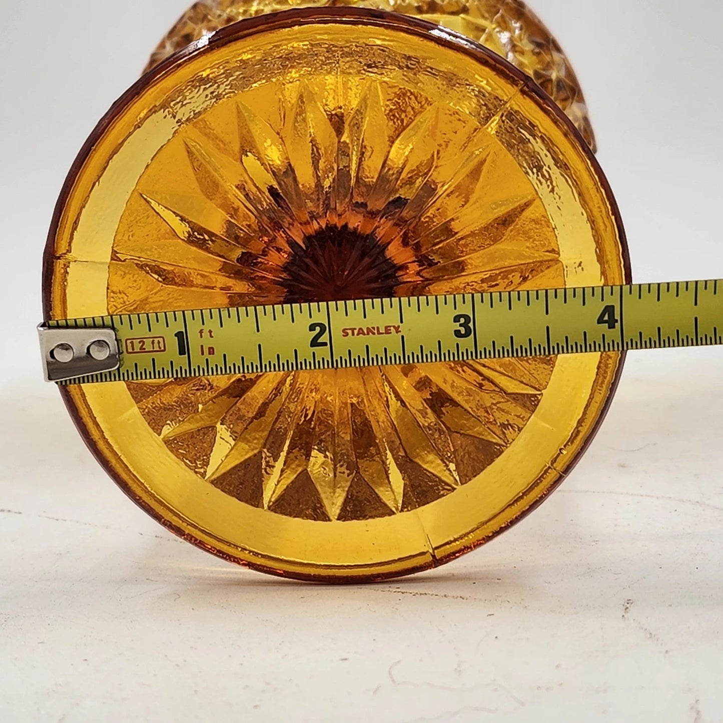 Indiana Glass Hobstar Amber Compote Goblet EAPG Pedestal 8" Vintage Scalloped