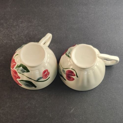 2 Blue Ridge Southern Potteries Tea Cup Hand Painted Allegro Design Vintage