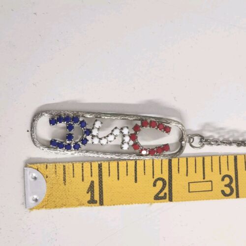 Red/White/Blue USA Pendant on Silver Tone Chain Necklace