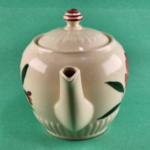 Shawnee Pottery USA Hand Painted Teapot w Lid Red Floral Design 4 Cup Capacity