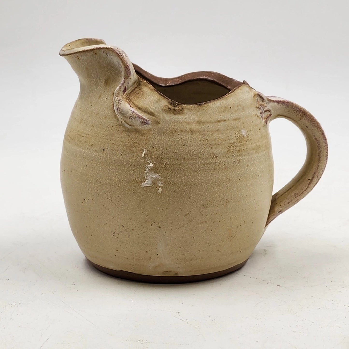 Pouty-Faced Teapot Pottery 5.25" Beige Artisan Studio Art Whimsical Rustic