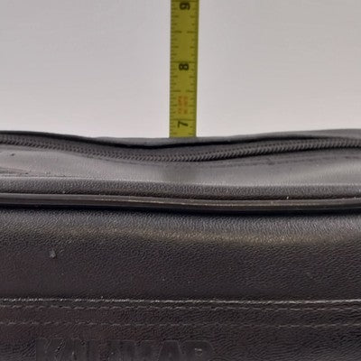 Kalimar Black Leather Camera Bag 10"x7"x7" Side Pockets & Shoulder Strap Vintage