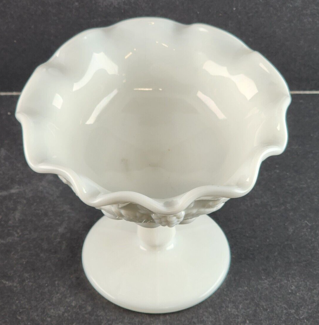 Footed Lipped Small Comport Paneled Grape Milk Glass by Westmoreland 5" Across