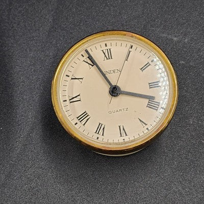 Linden Crystal Quartz Mantel Clock White Face Roman Numerals Tabletop 3" Vintage