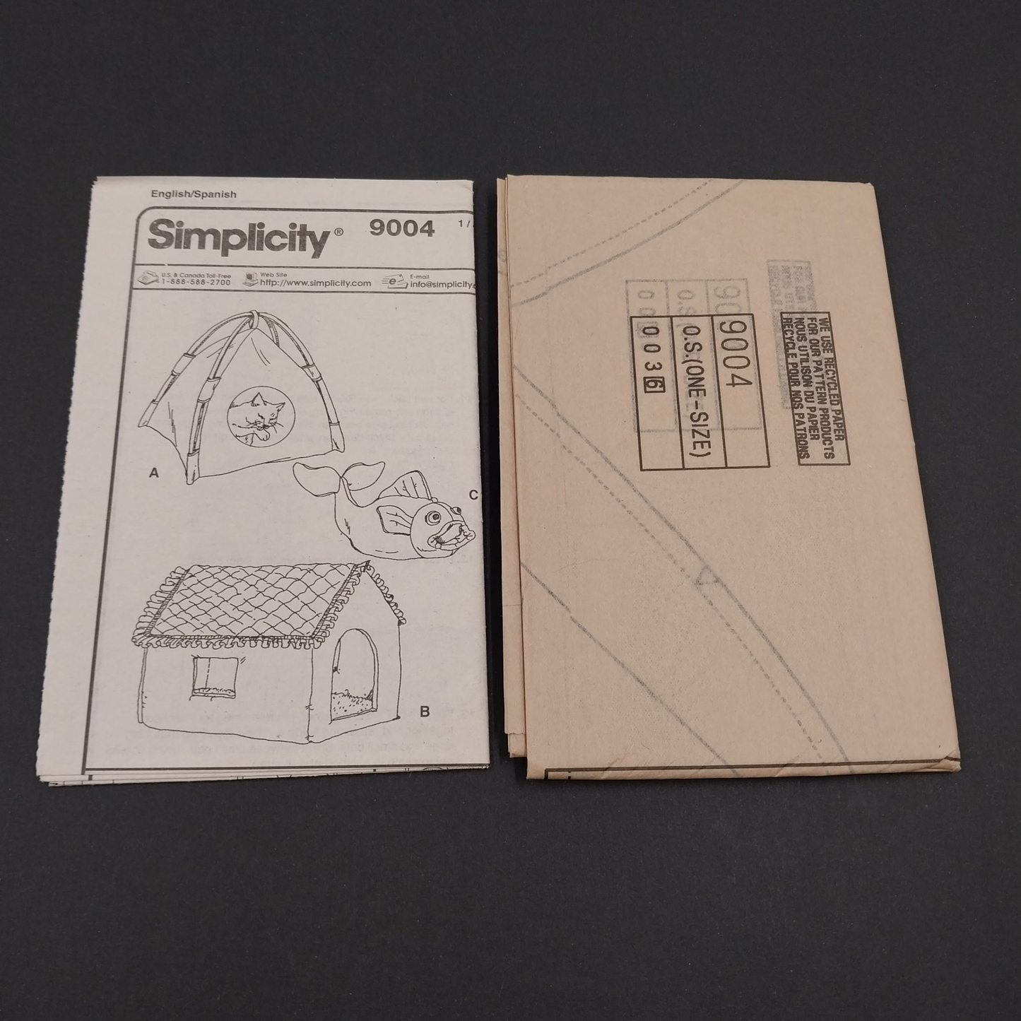 Simplicity 9004 Vtg Sewing Pattern 1990 Uncut Cat Beds 3 Styles Fish House Tent