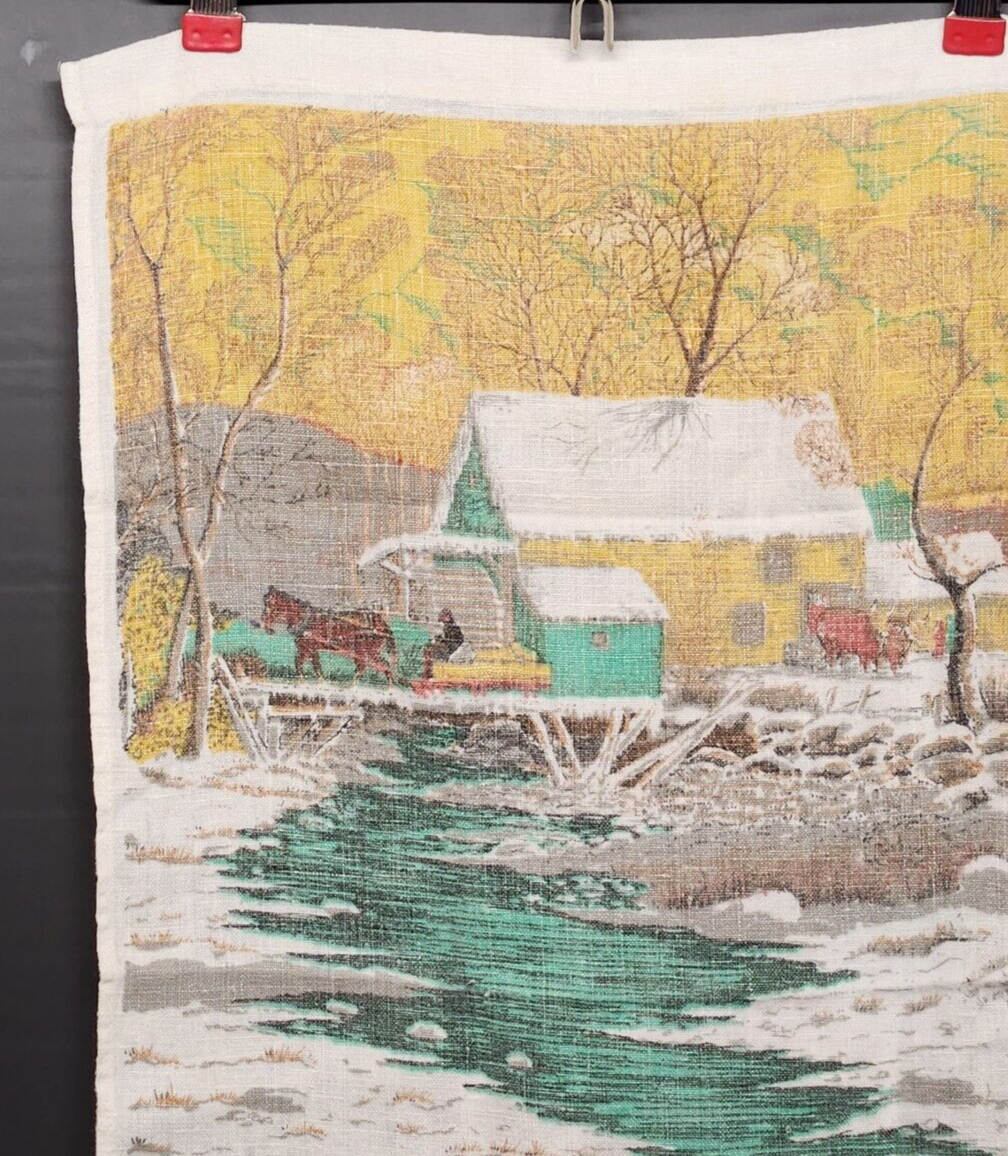 1976 Calendar Linen Kitchen Tea Towel with Creek in The Woods and Forrest