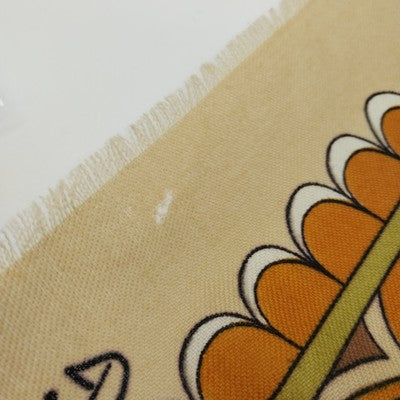 P Saint Hilaire Paris 30" Square Tan Scarf Paisley Floral Signed Vintage Cotton