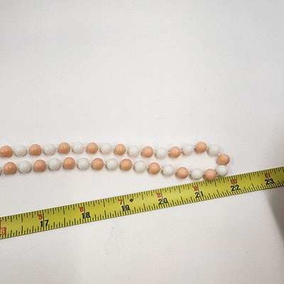 Glossy White and Pink Infinity Faux Rhinestone Beaded Two Strand Necklace 23"