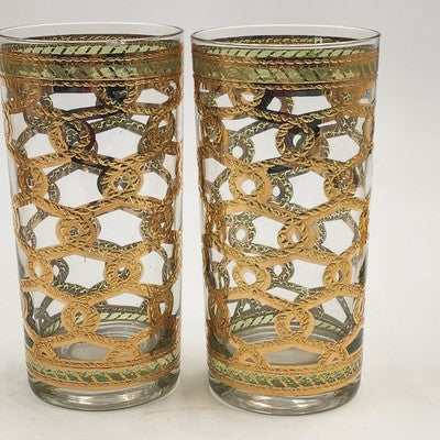 4 Culver Highball Glass Tumblers Entwined Rope 12oz 5.5" Plus One Chipped Glass