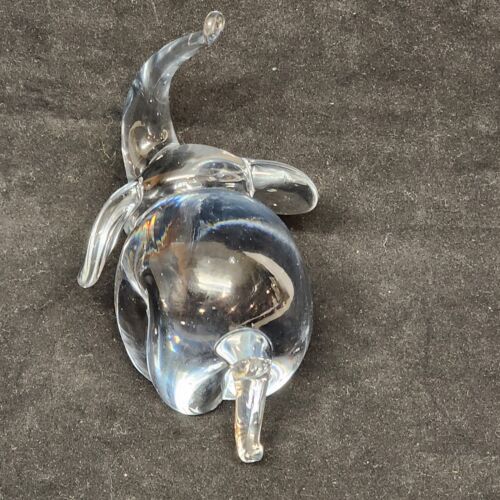 Clear Glass Elephant Figurine Paperweight 4" Long x 4.5" Tall Trunk Up Good Luck