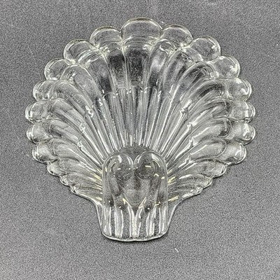 Crystal Clear Pressed Glass Scallop Sea Shell Shaped Decorative Candy Dish 6"x7"