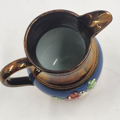 Allertons Longton Pottery Copper Lustre Staffordshire Pitcher Blue Band Raised