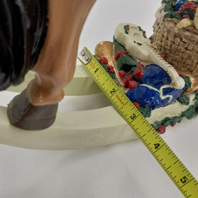 Christmas Holiday Decoration Musical Rocking Horse Basket of Toys Polyresin 12"