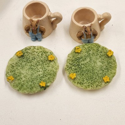8 pcs Mini Mice Mouse Miniature Tea Set 4" Resin Vintage 1990s Collectible China
