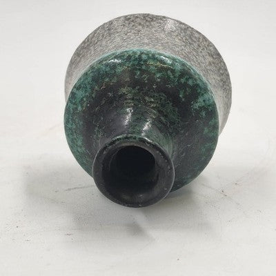 Studio Art Pottery Stoneware Small Bud Vase Green Over Gray 2.75"d x 3"h