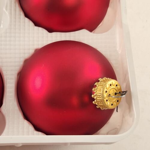Christmas Ornament Glass Krebs Red jewel tone 5 Pk Vintage Boxed Gold Crown 2.5"
