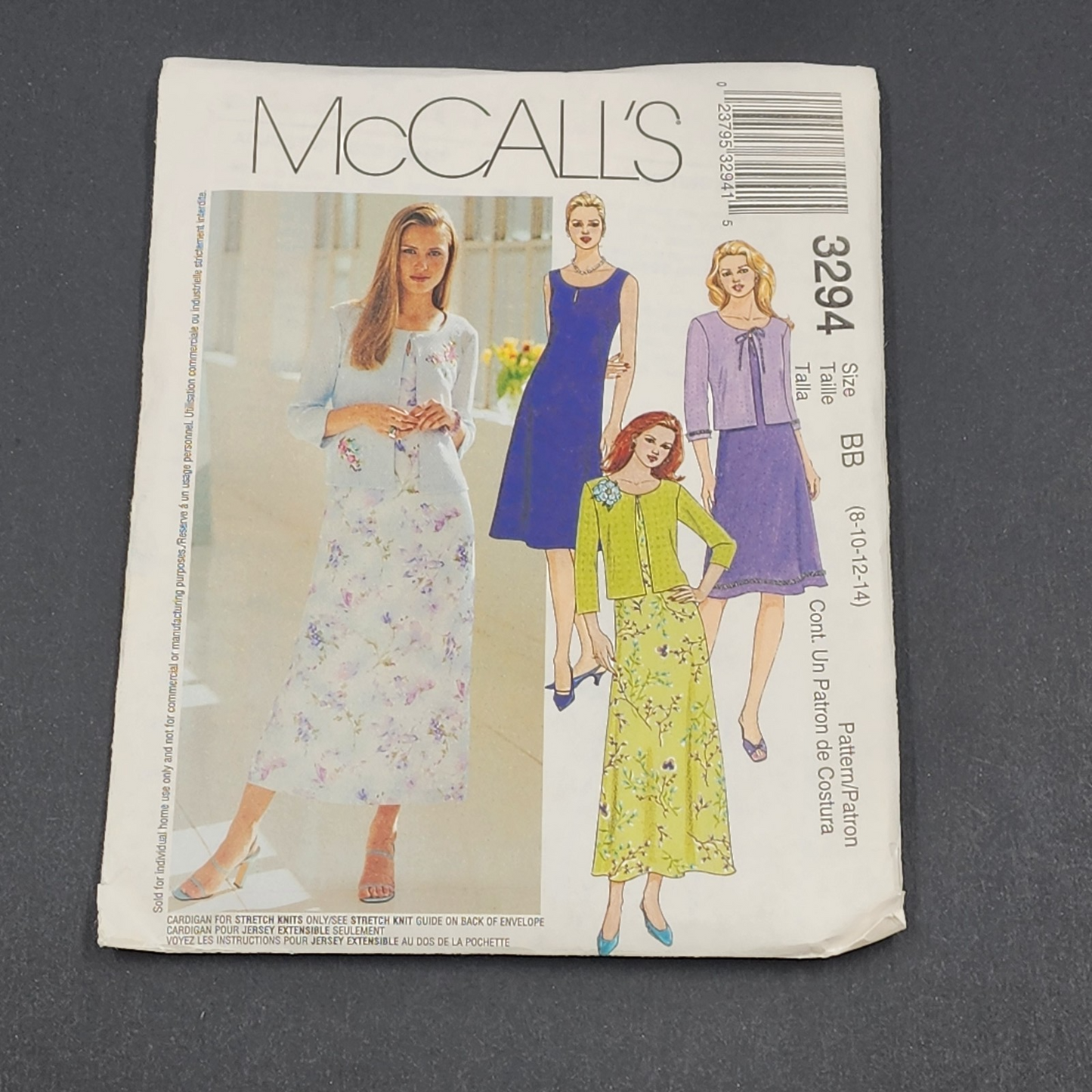 McCall's 3294 Vintage Sewing Pattern 2001 Uncut Misses Dress Jacket Size BB 8-14