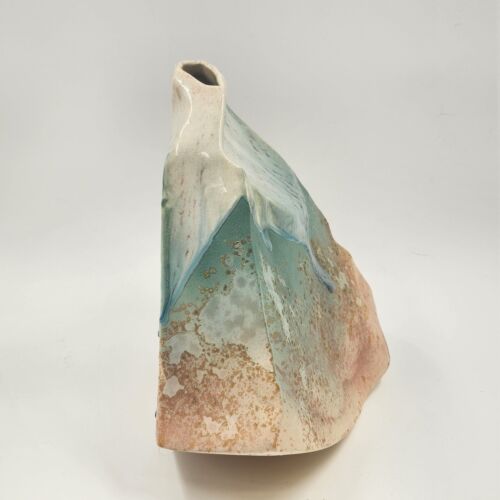 Tony Evans Raku Pottery Vase Signed 231 Ancient Sands Glaze Run 14"x10.5"