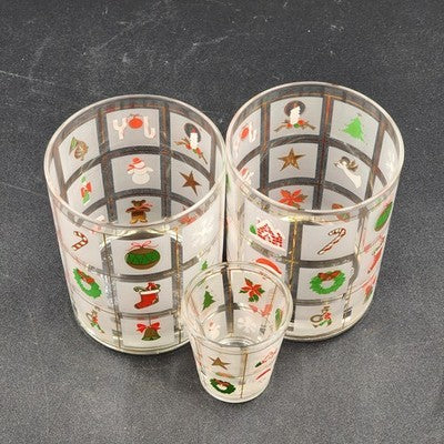 2 Culver Christmas Potpourri Double Old Fashioned Highball Shot Glasses