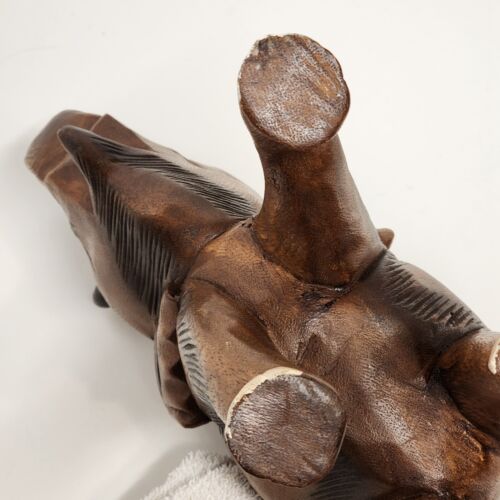 Wood Carved Elephant Painted and Stained Standing Vintage 10" L x 4½" W x 11" H