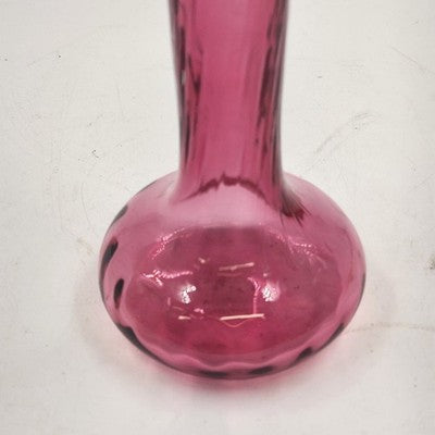 Pilgrim Cranberry Glass Bud Vase 7" Swirled Neck Ruffled Rim Hand Blown