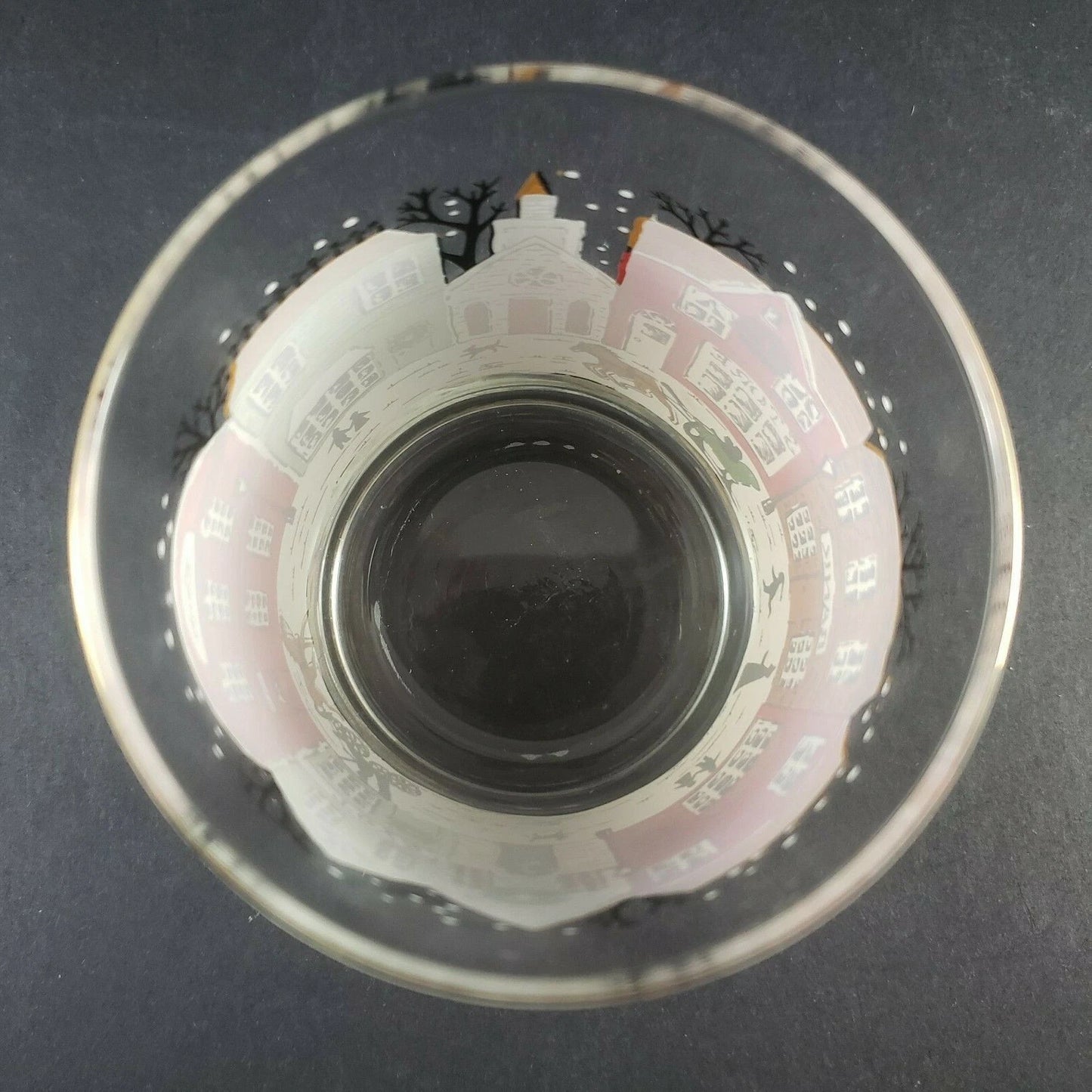 2 Christmas Rocks Glasses Town Square Main Street Holiday Barware Vintage 1980s