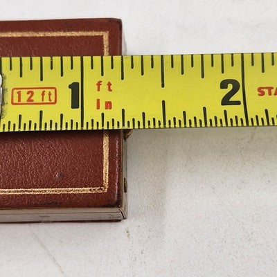 Tan Pill Box Trinket Jewelry Faux Leather Top & Bottom Gold Metal Finish