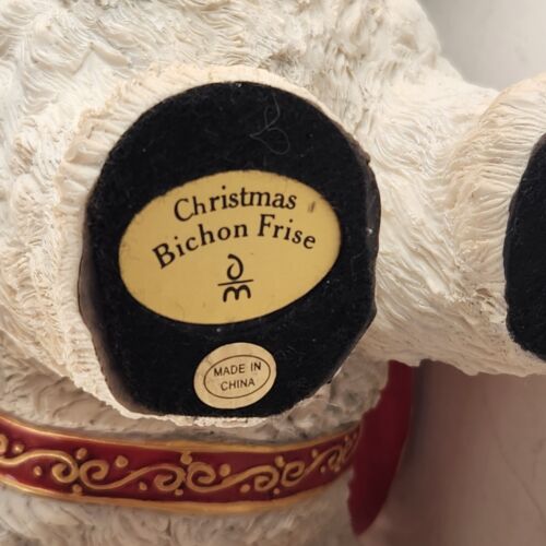 White and Red Danbury Mint Christmas Bichon Frise Large Santa Dog Figurine