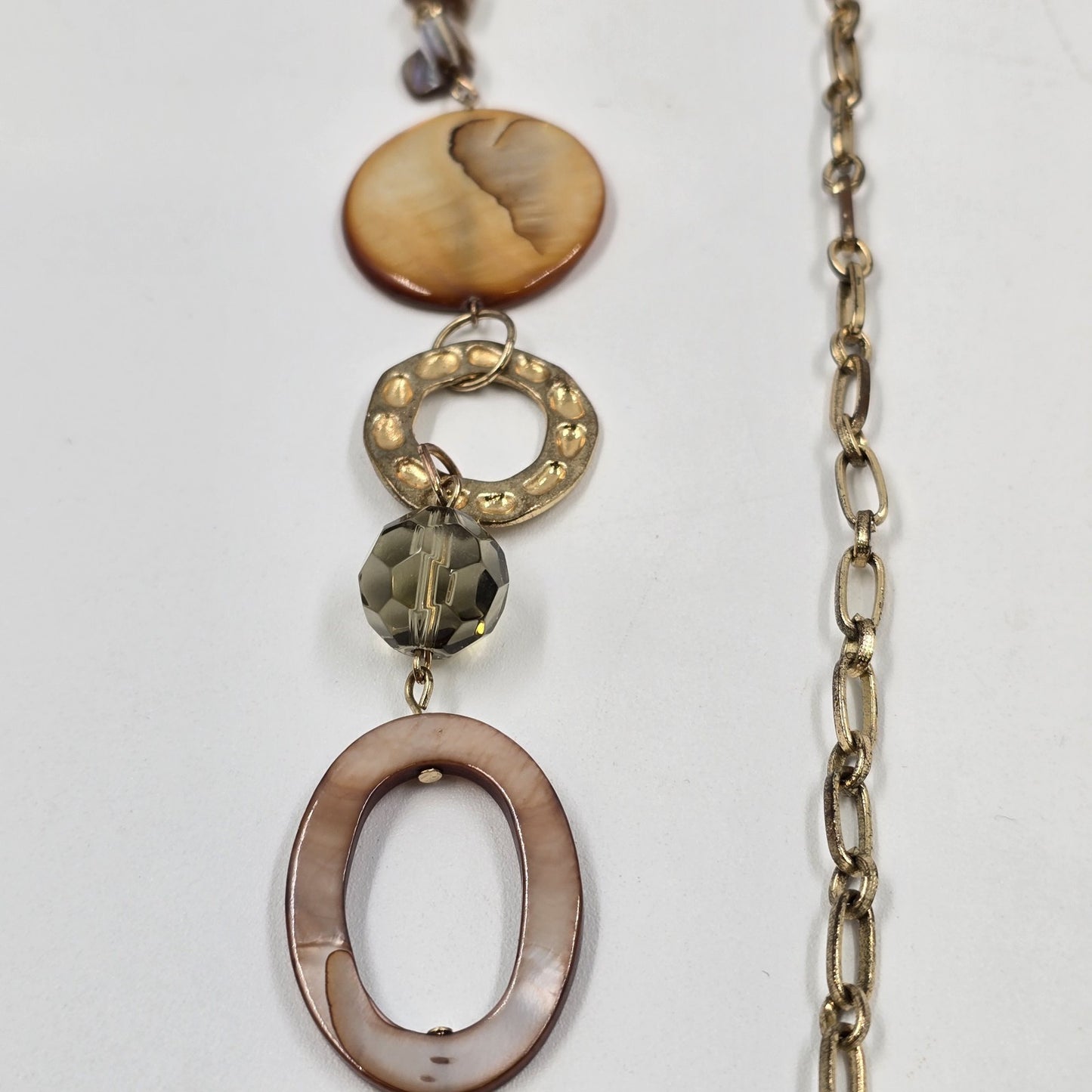 Gold Tone Chain Unique Elegant Round Discs & Beads Artsy Statement Necklace 21"