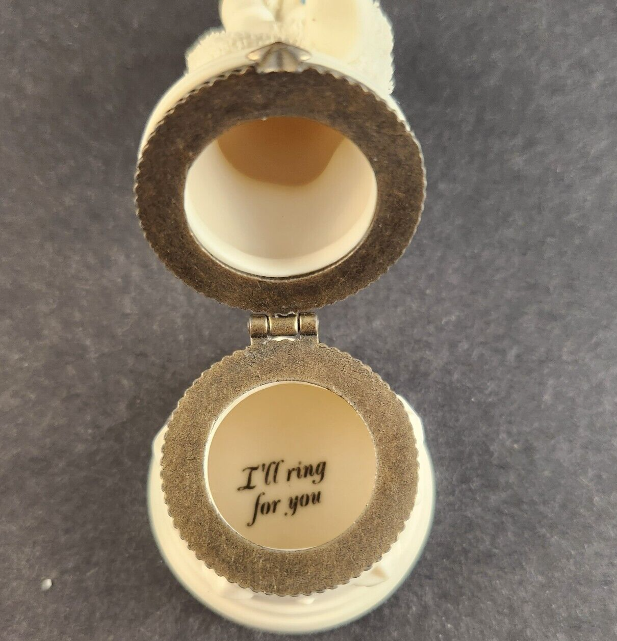 Snowbabies Dept 56 Bisque Hinged Box I'LL RING FOR YOU 68928 Retired 7"