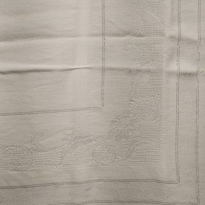 White Tablecloth with Floral Motif & Silver Thread Boarder Rectangle 80" x 52"