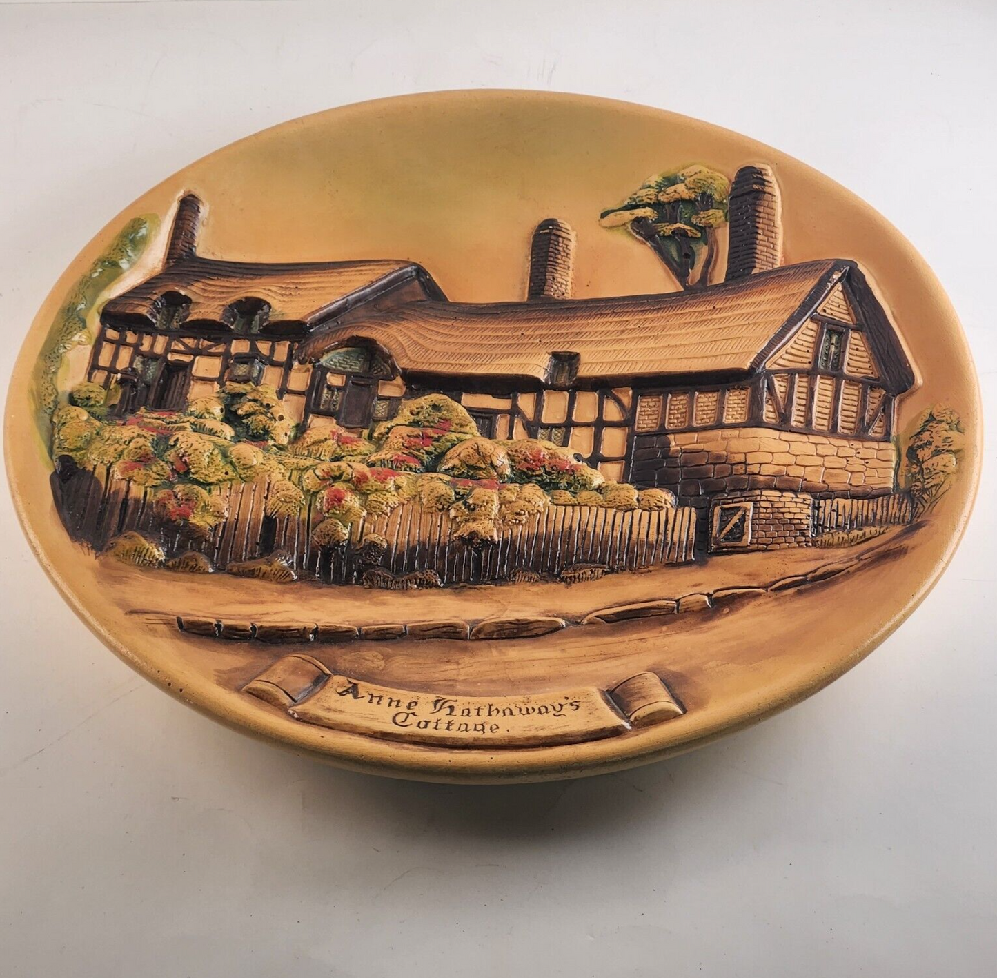 Large Chalkware Hanging Plaque Anne Hathaway’s Cottage Shakespeare 14¼"