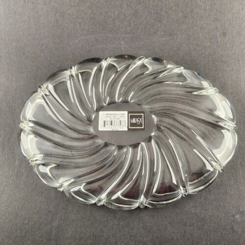 Mikasa Peppermint Clear Sweet Dish 9¼ Inch Oval Swirl Scallop Edge in Box S3503