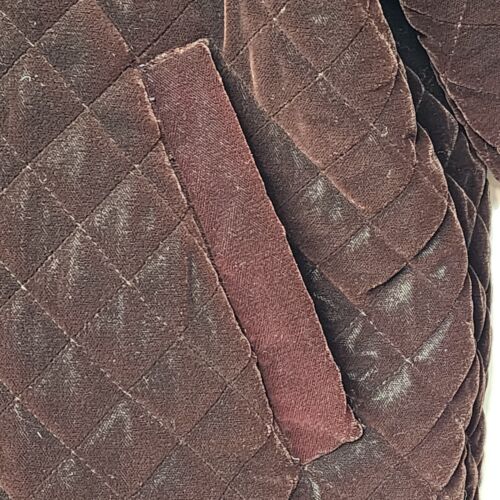 East West Quilted Women's Dark Red Velour Coat Black Faux Fur Collar Med Petite
