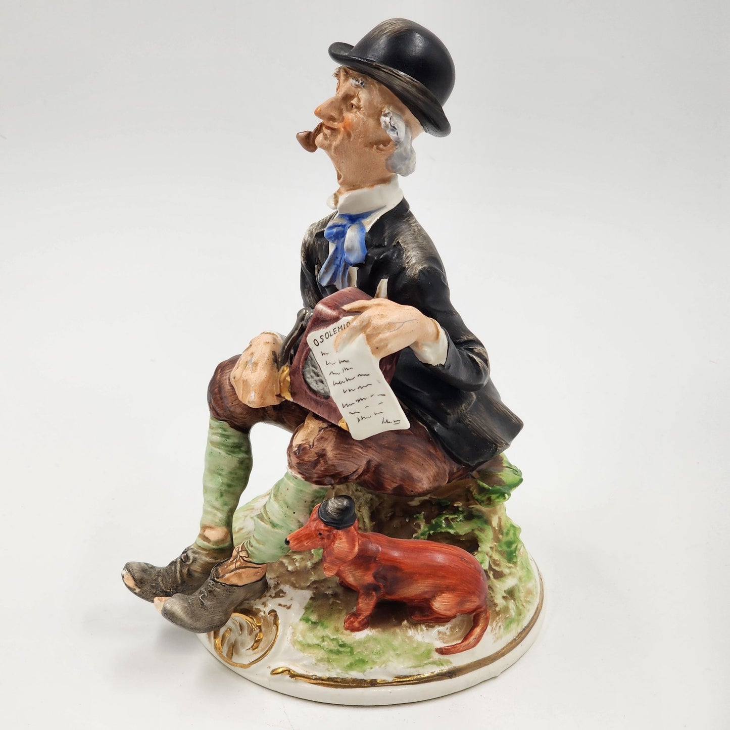 Vintage Giuseppe Cappe Capodimonte Porcelain Figurine – Organ Grinder with Dachshund – Hand-Painted & Signed 1951