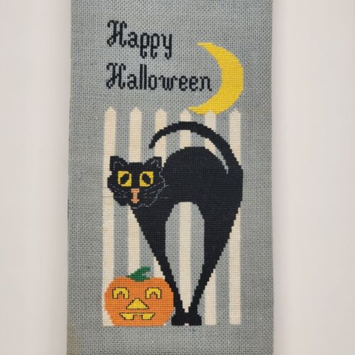Happy Halloween Counted Cross Stitch Chart & Black Scroll Bell Pull Hanger 7x18"