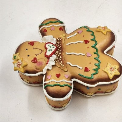 Gingerbread Person Trinket Christmas Ornament Jewelry Box 6.5" x 6" Resin 1995