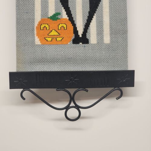 Happy Halloween Counted Cross Stitch Chart & Black Scroll Bell Pull Hanger 7x18"