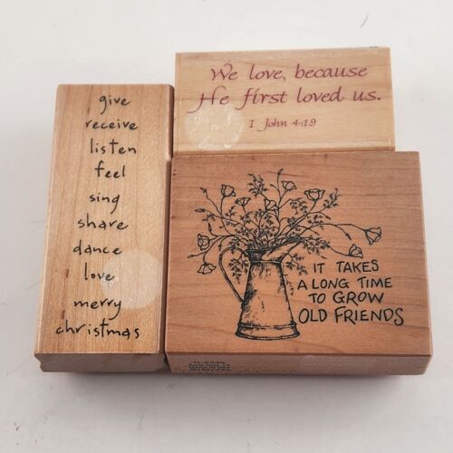 Lot of 3 Rubber Stamps Motivating Sayings Wooden Backs Lightly Used Black&White