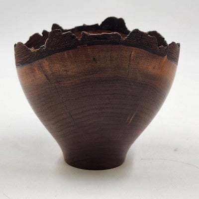 Hand Turned Walnut Wood Live Edge Bowl 5.75"x5" Signed 1990s Accent Decor