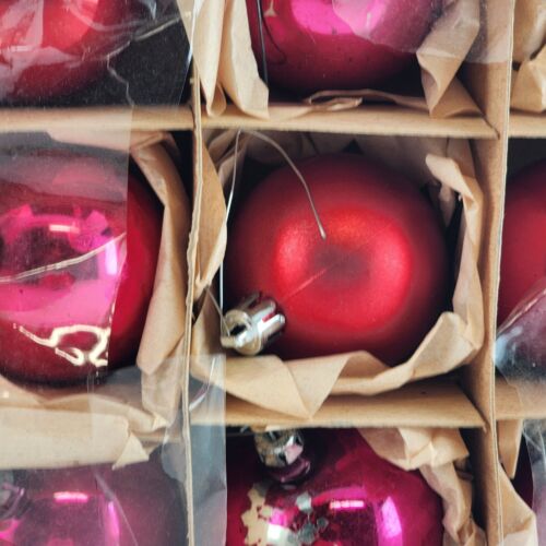 12 Ball Christmas Ornaments 2" - 2.5" Size Various Reds & Brands Vintage in Box