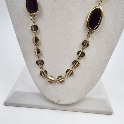 Gold Tone Chain with Glossy Black Faux Rhinestone & Gold Tone Discs 18" Necklace