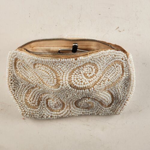 Glass Beaded Coin Purse with Zipper Vintage 7" x 4 Inches No Pockets No Strap