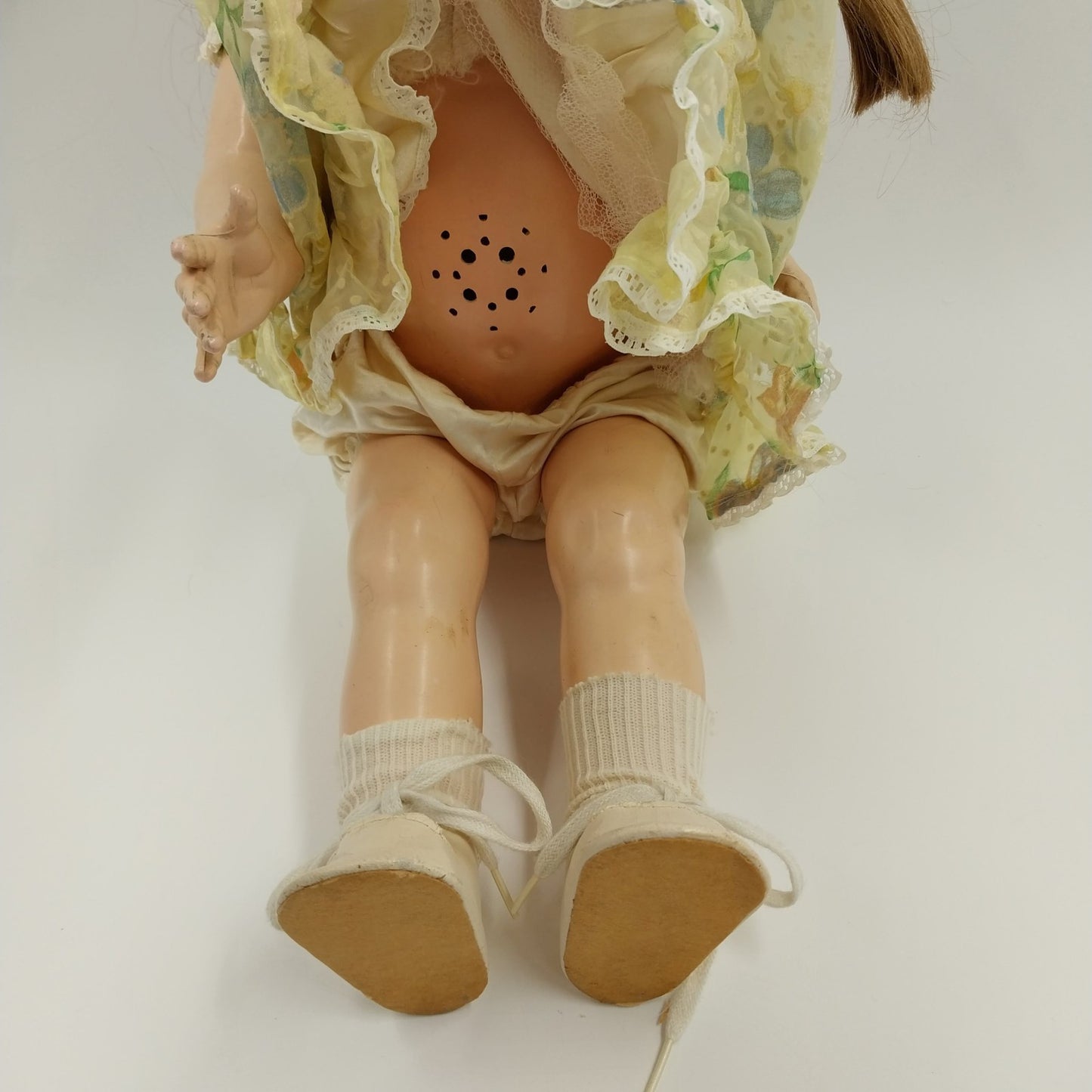 Composite Doll in Yellow Floral Dress with Blonde Hair Arms Legs Head Moves 27"