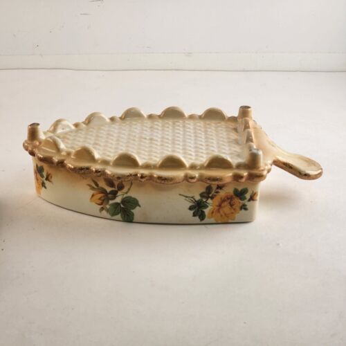 Porcelain Trinket Dresser Box Iron Yellow Gold Gilt Covered Jewelry Ring Vintage