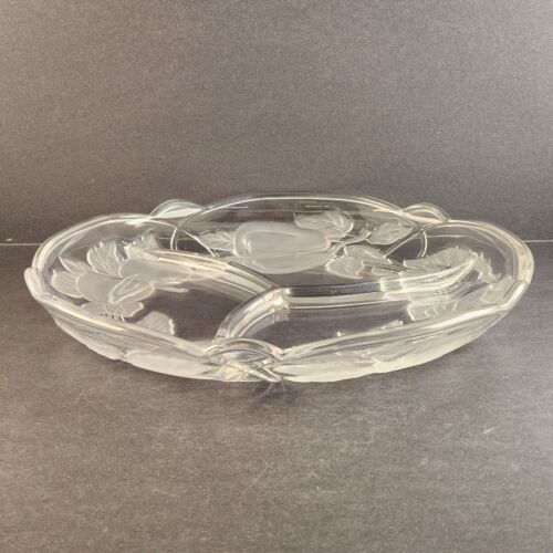 14" Sango Victoria & Beale 3-Part Clear Glass Platter Forbidden Fruit Pattern