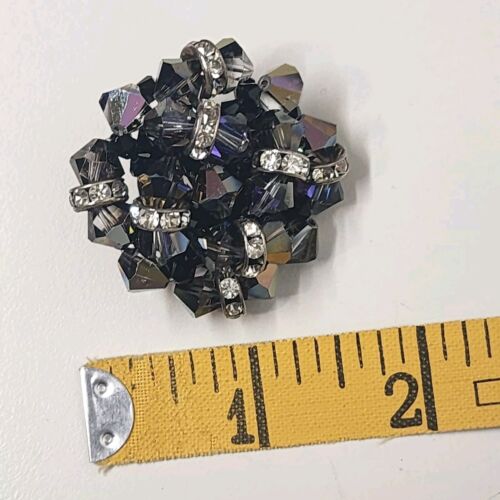 Deep Purple Bead & Colorful Rhinestone Clip Earrings Vintage 1.5” Statement