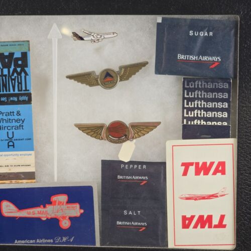 Vintage Air Travel Souvenir Display Box w TWA Delta United Pratt & Whitney Items