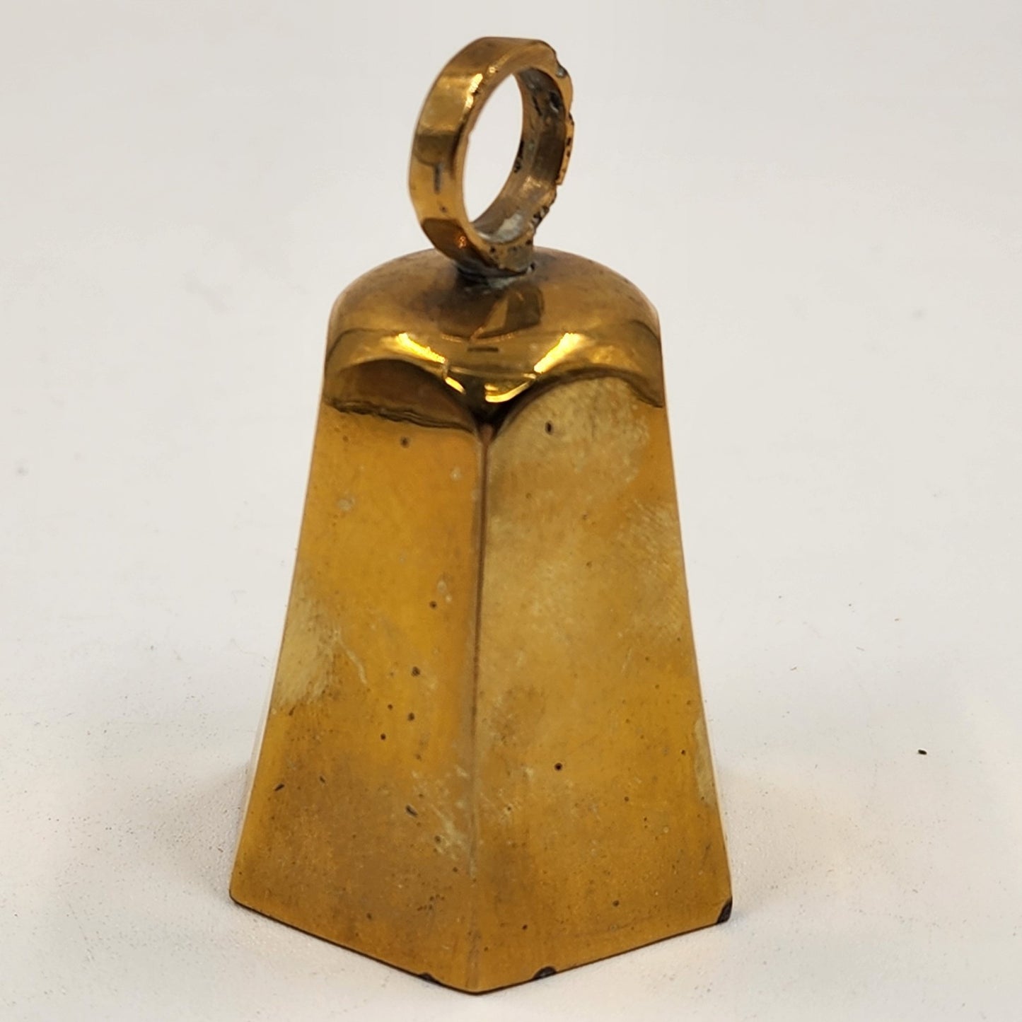 Cow Bell Hexagonal Solid Metal Brass w/Ring Handle Horse Sheep Goat 2" India